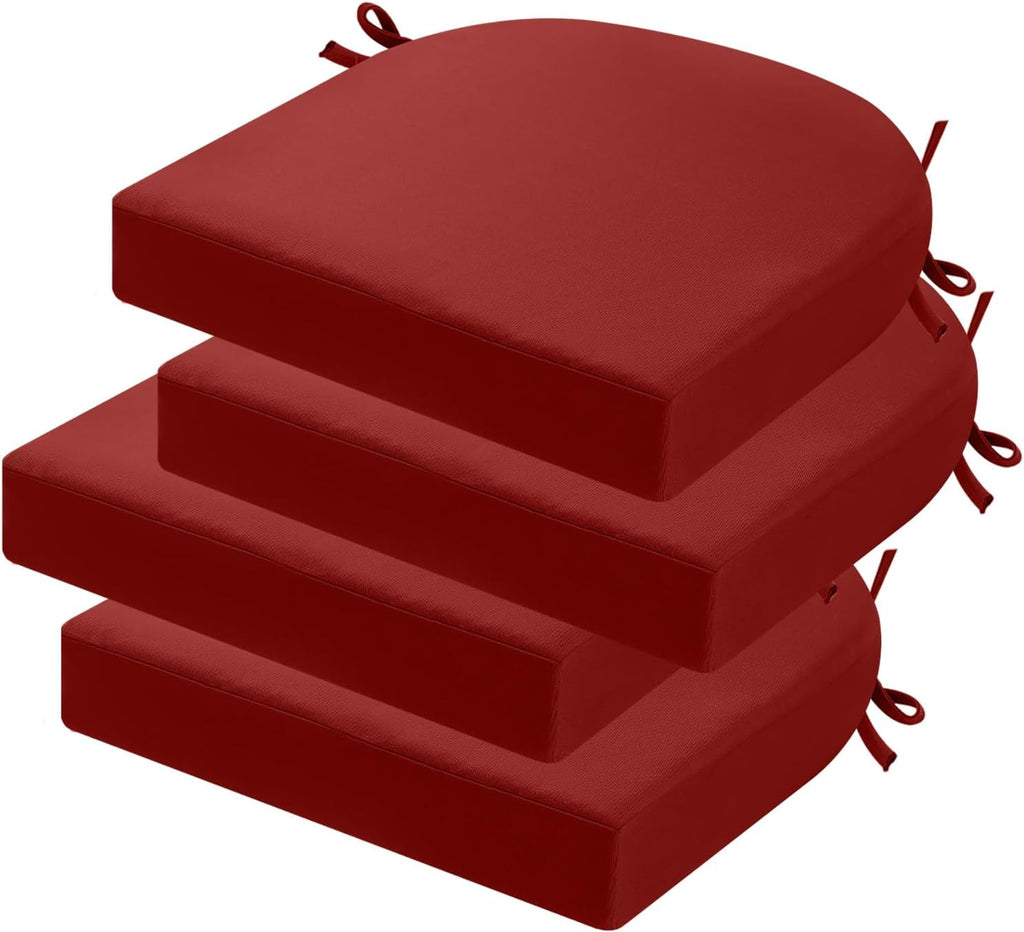 idee-home Outdoor Chair Cushions Set of 4, Thick 19" x 19" x 3" Patio Chair Cushions for Outdoor Furniture Waterproof with Ties, Outdoor Seat Cushion, Chair Pads Dining Chair Spice