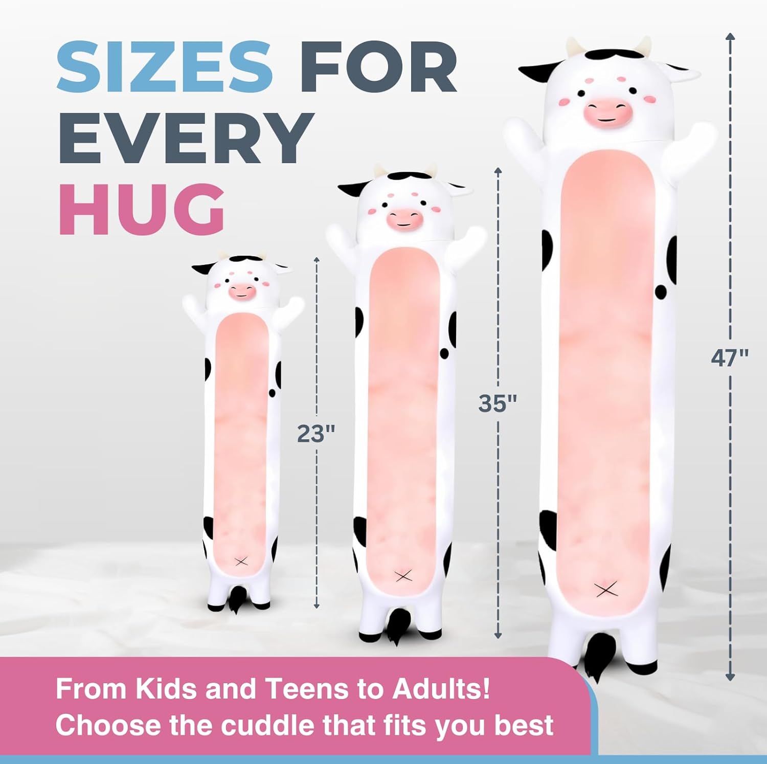 Cow Print Plush Body Pillow for Kids | Long Stuffed Animal Cuddle Pillow | Soft Hugging Toy | Plushie Gift for Girls & Boys | Long Plush Body Pillow for Sleep & Comfort | Large, 47 Inches