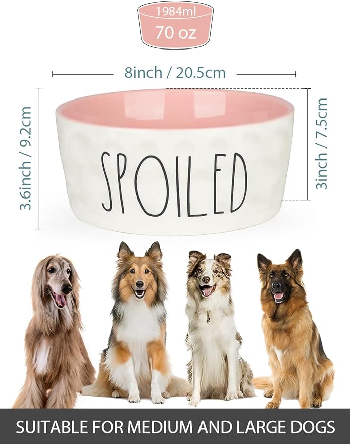 70OZ Ceramic Dog Bowl - 8'' Extra Large Food Water, Heavy Duty Non-Slip Dog Dish for Medium and Large Dogs, Food Grade Porcelain Pet Feeder Bowl, Microwave & Dishwasher Safe, Pink