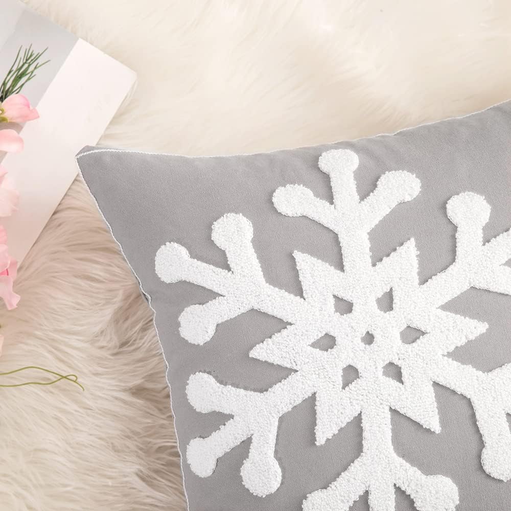 MIULEE Pack of 2 Christmas Decorative Snowflake Throw Pillow Covers Canvas Embroidery Winter Cushion Cases Holiday Decor Soft Pillowcases for Winter Couch Sofa Bedroom Car（Grey, 20x20in）