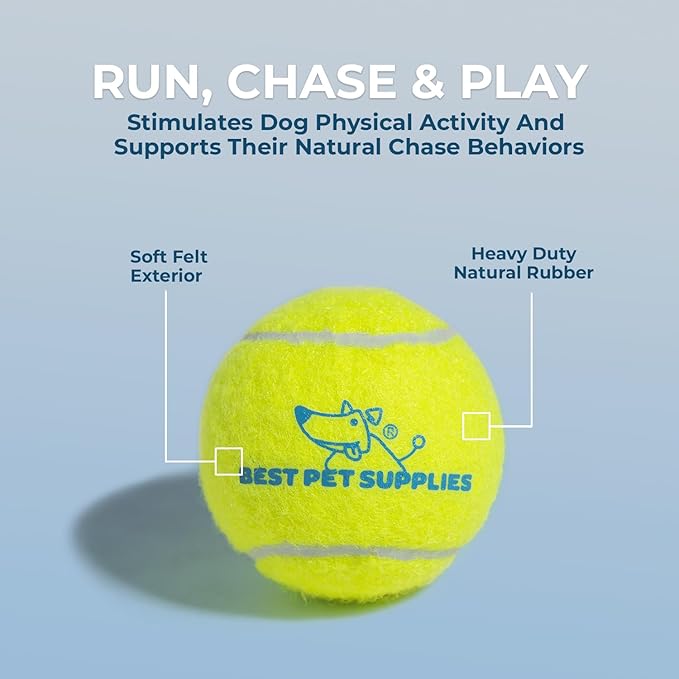 Best Pet Supplies Squeaky Tennis Toys for Dogs, 4-Pack, Heavy-Duty Interactive Pet Toys for Throwing and Fetching, Supports Exercise and Natural Behavior Training, Durable - Large