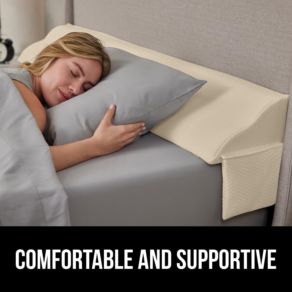 GORILLA GRIP Patent Pending King Bed Wedge Pillow Headboard Gap Filler, US Designed, Comfortable Supportive High Density Foam Pillows, Stay in Place Gripping Dots, Wedges Between Mattress, Cream