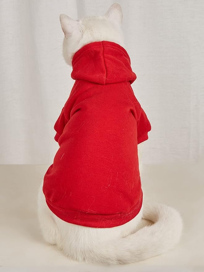 QWINEE Basic Dog Hoodie Sweatshirt Puppy Sweater Warm Cat Costumes Pet Clothes for Chihuahua Puppy Kitten Small Medium Dogs Red X-Large