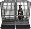 54/48/42/38 inch Heavy Duty Indestructible and Escape-Proof Dog Crate Cage Kennel for Large Dogs, High Anxiety Dog Crate with Removable Wire Trays and Wheels, Extra Large XL XXL