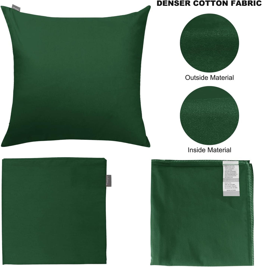 4-Pack 100% Cotton Comfortable Solid Decorative Throw Pillow Case Square Cushion Cover Pillowcase Sublimation Blank Pillow Covers(Cover Only,No Insert)(16x16 inch/ 40x40cm, Christmas Green)