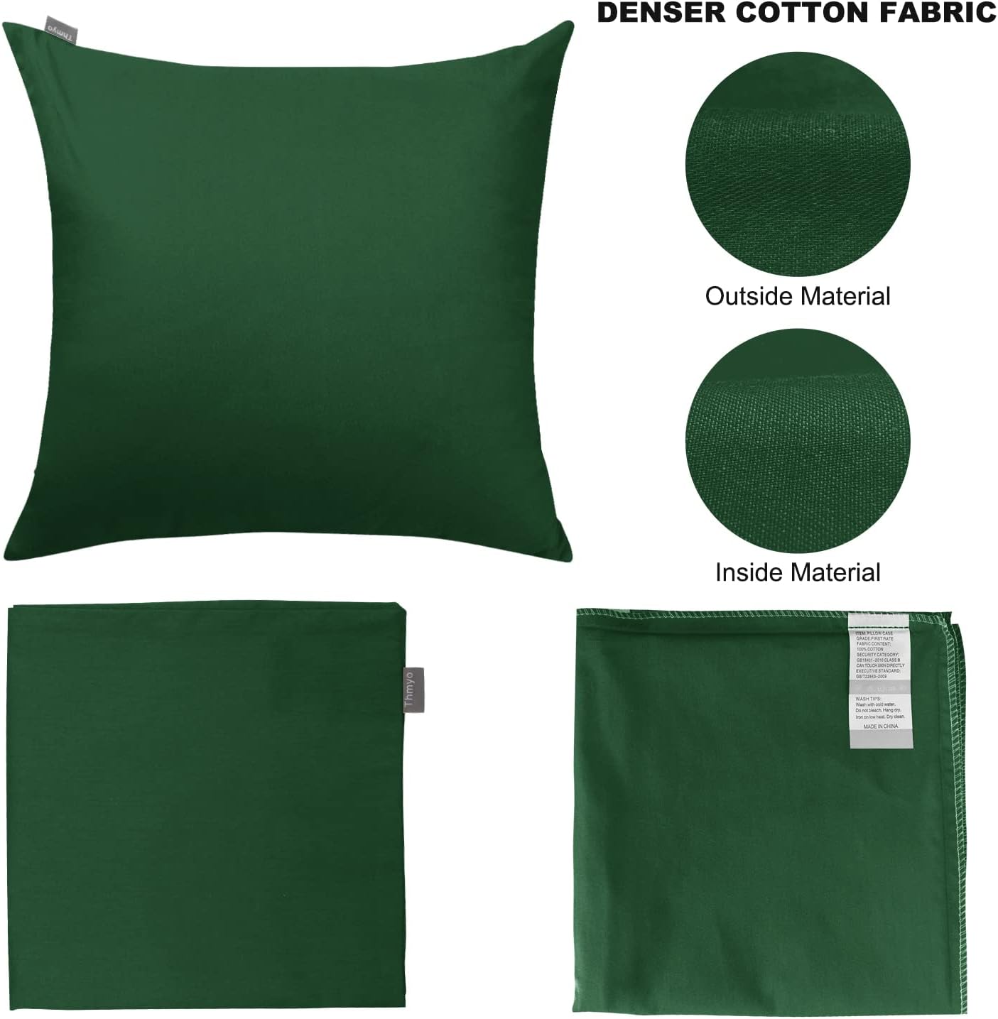 4-Pack 100% Cotton Comfortable Solid Decorative Throw Pillow Case Square Cushion Cover Pillowcase Sublimation Blank Pillow Covers(Cover Only,No Insert)(16x16 inch/ 40x40cm, Christmas Green)