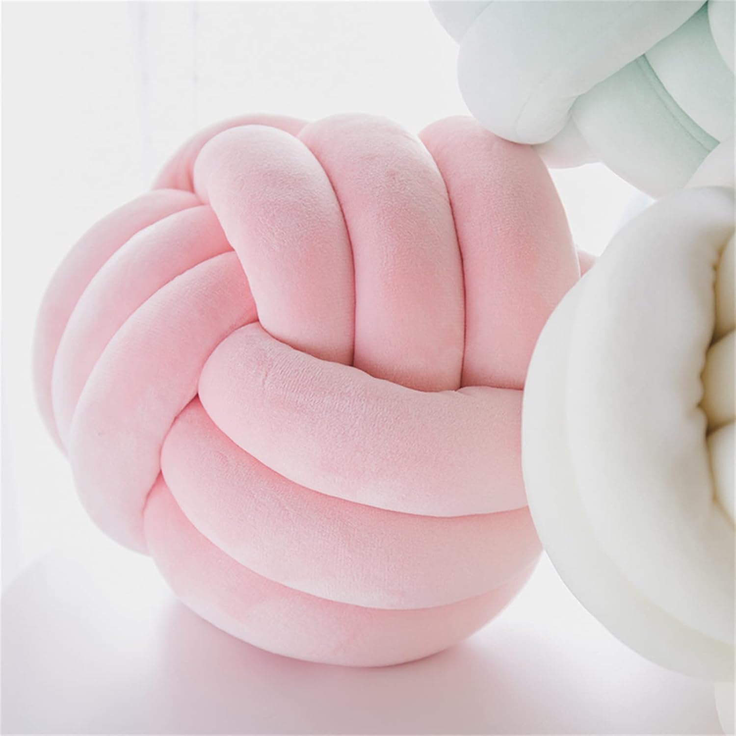 Round Throw Pillow, Soft Handmade Knot Ball Pillows, Home Decoration Pillow, Knotted Plush Toys Throw Pillow (13.5 inches, Sky Blue)