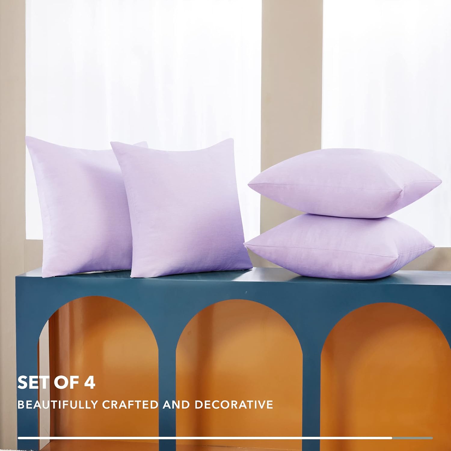 Deconovo Decorative Throw Pillow Covers - Set of 4 Soft Linen Cushion Covers, 18x18 Inch, Green & Machine Washable Pillowcases for Sofa, Bedroom, Living Room Décor,Pastel Purple,COVERS ONLY No Inserts