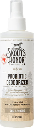 SKOUT'S HONOR Probiotic Pet Deodorizer Spray- Hydrating Daily-Use with Avocado Oil & Omega-3s, Microbiome Friendly Certiified, Paraben & Sulfate-Free, 97% Natural, 8oz, Dog of The Woods