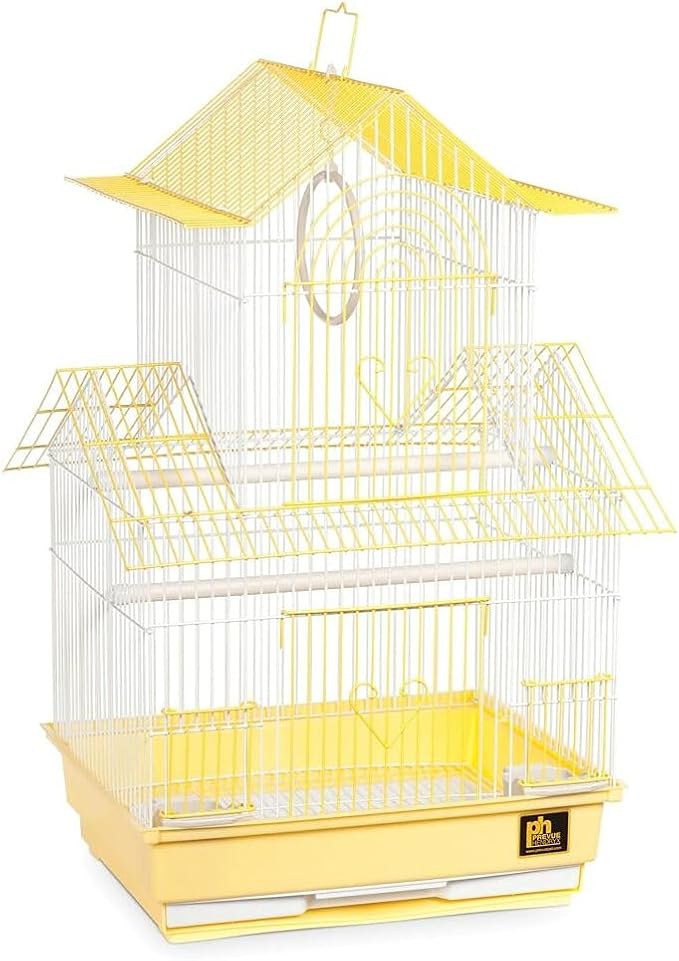 Rustic Retreat Bird Cage with Natural Wood Accents, Durable Metal Construction, Spacious Interior, and Comfortable Features for Birds' Yellow