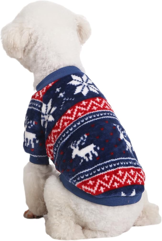 Dog Sweater, 2 Pack Dog Sweaters for Small Dogs, Dog Clothes for Small Dogs Girl Boy, Ultra Soft and Warm Puppy Sweater Dog Coat for Winter Christmas (X-Large, Xmas Red+Xmas Blue)