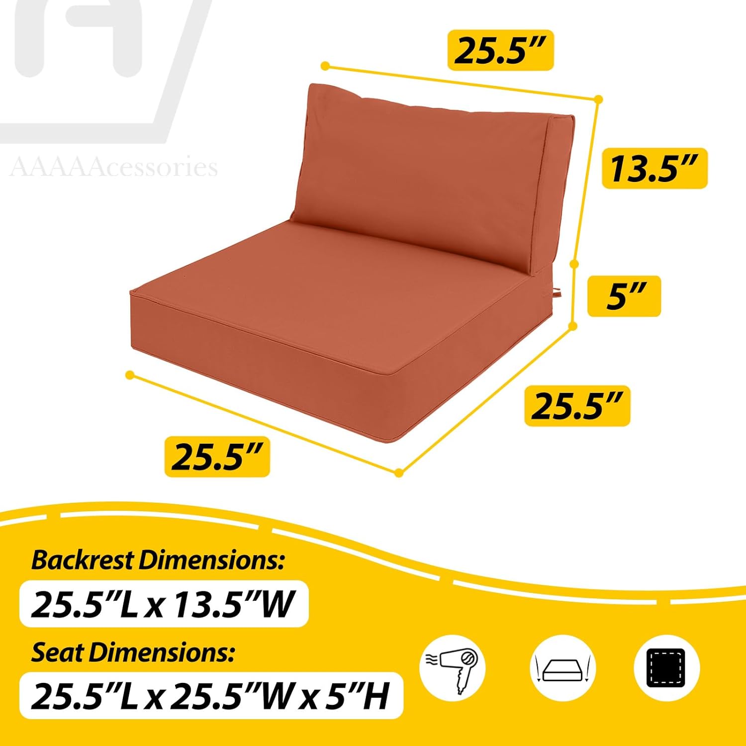 AAAAAcessories Outdoor Deep Seat Cushions, Waterproof, Fade-Resistant Patio Furniture Replacement Cushions, 25.5" x 25.5" x 5" + 25.5" x 13.5", Set of 4, Rust