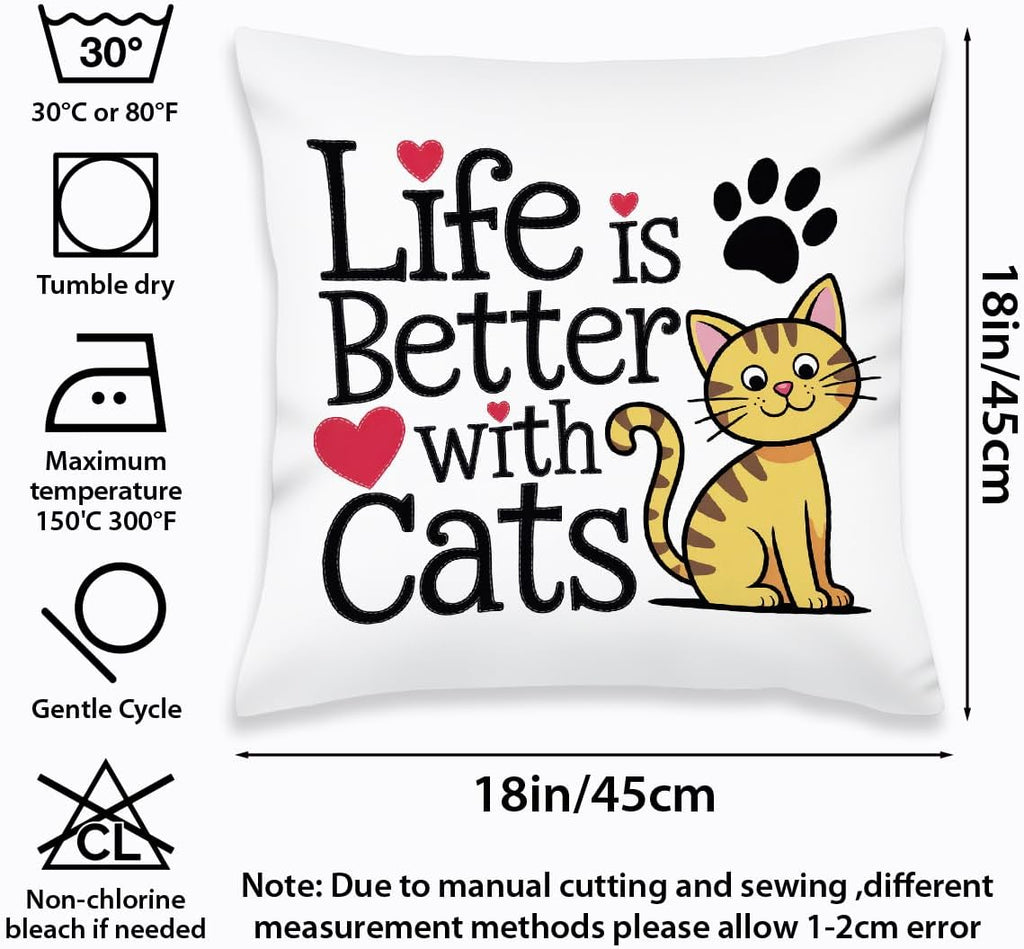 2 Pcs Abstract Cats Throw Pillow Cover, Crazy Cat Lady Gifts for Women Cat Decor, Square Decorative Throw Pillow Case for Couch Sofa Bed Bedroom Apartment Dorm Living Room Office Home Decor