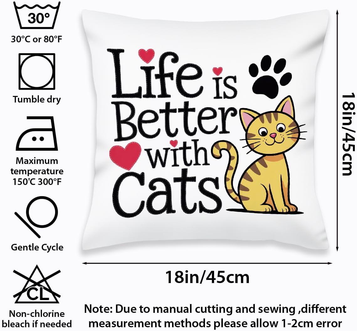 2 Pcs Abstract Cats Throw Pillow Cover, Crazy Cat Lady Gifts for Women Cat Decor, Square Decorative Throw Pillow Case for Couch Sofa Bed Bedroom Apartment Dorm Living Room Office Home Decor