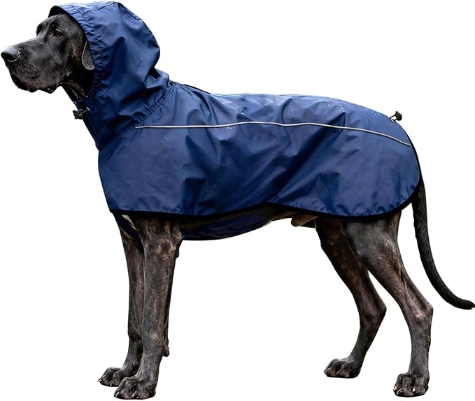 Mosucoirl Dog Raincoat Jacket Reflective Adjustable Hooded Pet Poncho Rain Coats with Leash Hole Waterproof Clothes for Small Medium Large Dogs (NavyBlue, XL)