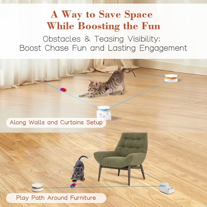 Interactive Cat Toy for Indoor Cats – Automatic Moving & Enrichment Toy for Indoor Cats/Kitten, Auto/Manual Control Cat Treadmill for Exercise & Mental Stimulation, Stimulating Chase Toys (H1K2)