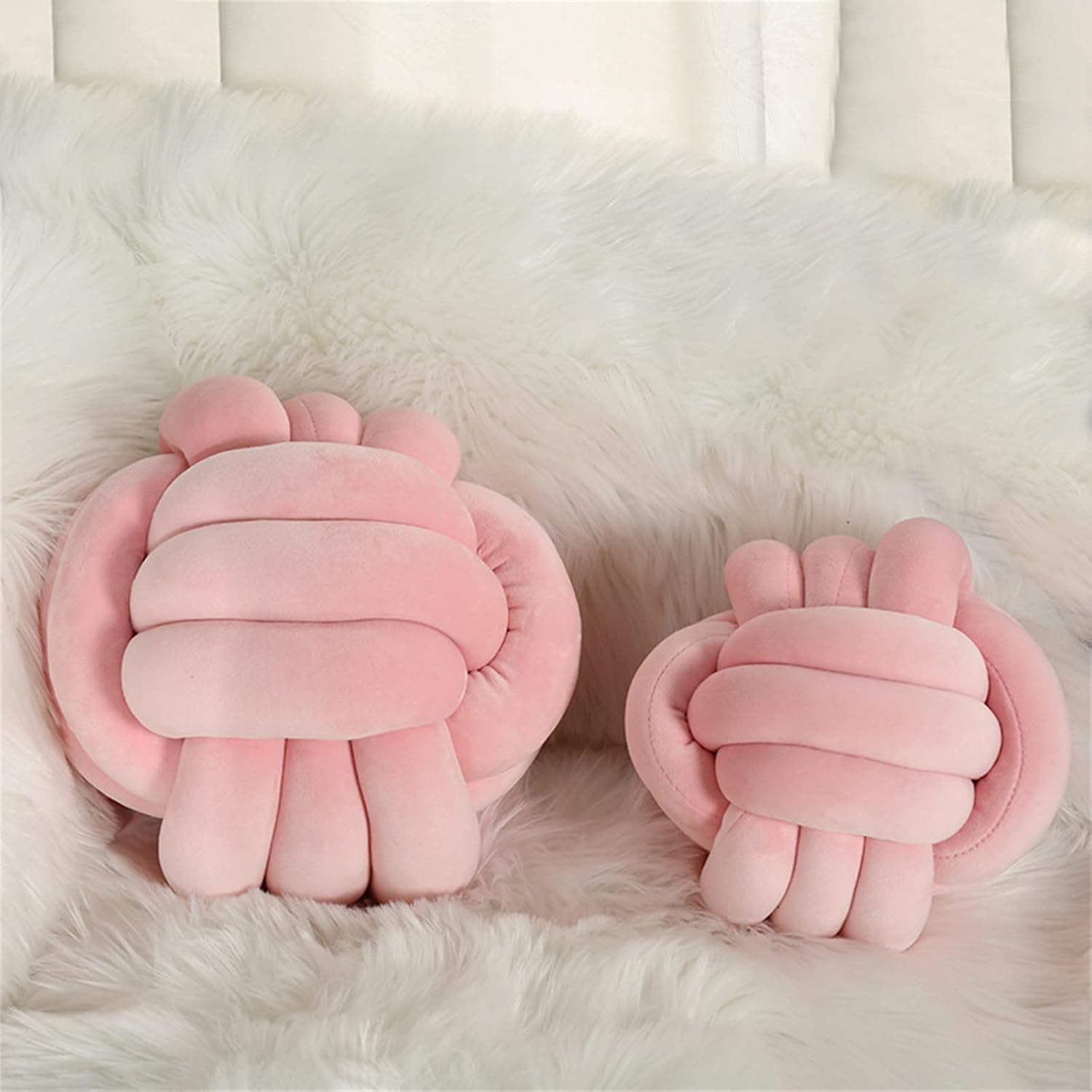 Round Throw Pillow, Soft Handmade Knot Ball Pillows, Home Decoration Pillow, Knotted Plush Toys Throw Pillow (13.5 inches, Pink)