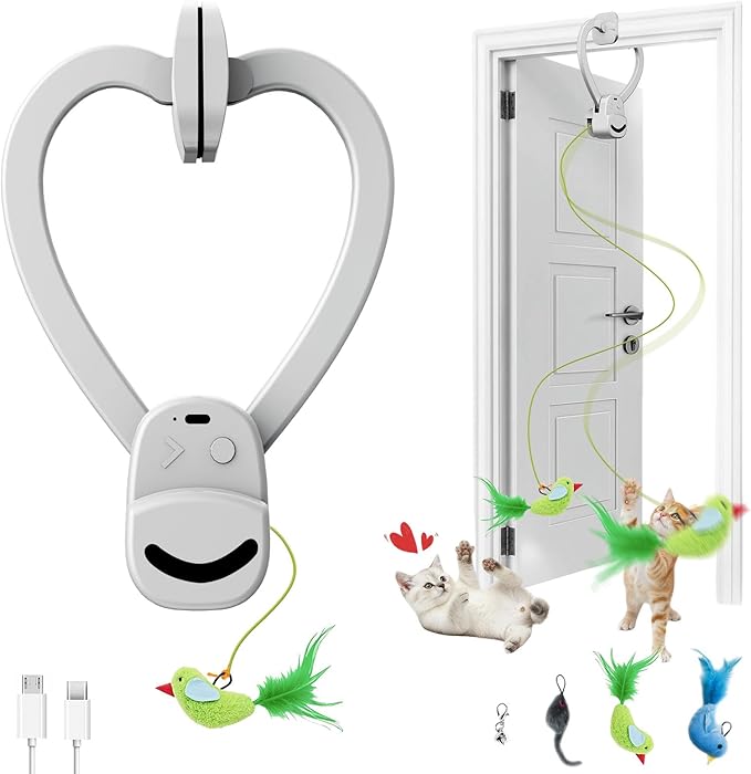 Interactive Cat Toys for Indoor Cats Automatic Electric Flying Bird Feather Mouse Toy - Best Kitten & Adult Cat Enrichment Mouse cat Toy Hanging Electric Kitty Toys for Bored Cats