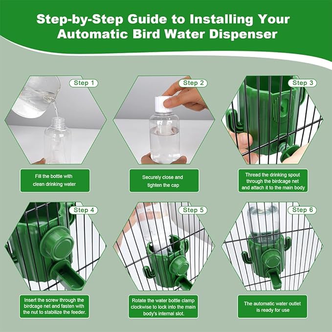 Automatic Bird Cage Water Dispenser - Cactus No-Spill Feeder for Parakeet, Cockatiel, Budgie & Small Birds