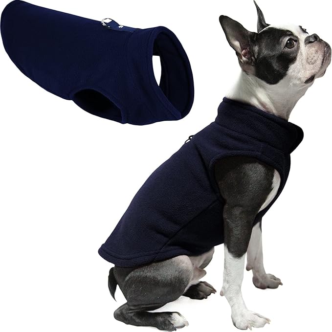 Gooby Fleece Vest Dog Sweater - Navy, X-Small - Warm Pullover Fleece Dog Jacket with O-Ring Leash for Small to Medium Dogs
