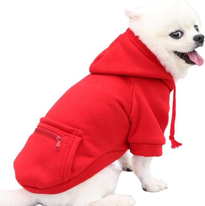 Jecikelon Pet Dog Cold Weather Coat with Pocket Winter Dog Hoodie Warm Puppy Clothes for Small Dogs Chihuahua Clothing (Medium, Y02-Red)
