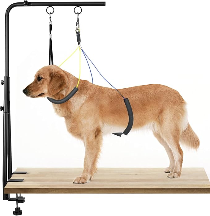 Dog Grooming Table Arm, 35" Height Adjustable Pet Grooming Arm with Double Clamp for Small and Medium Dogs,Grooming Loop Noose and No Sit Haunch Holder
