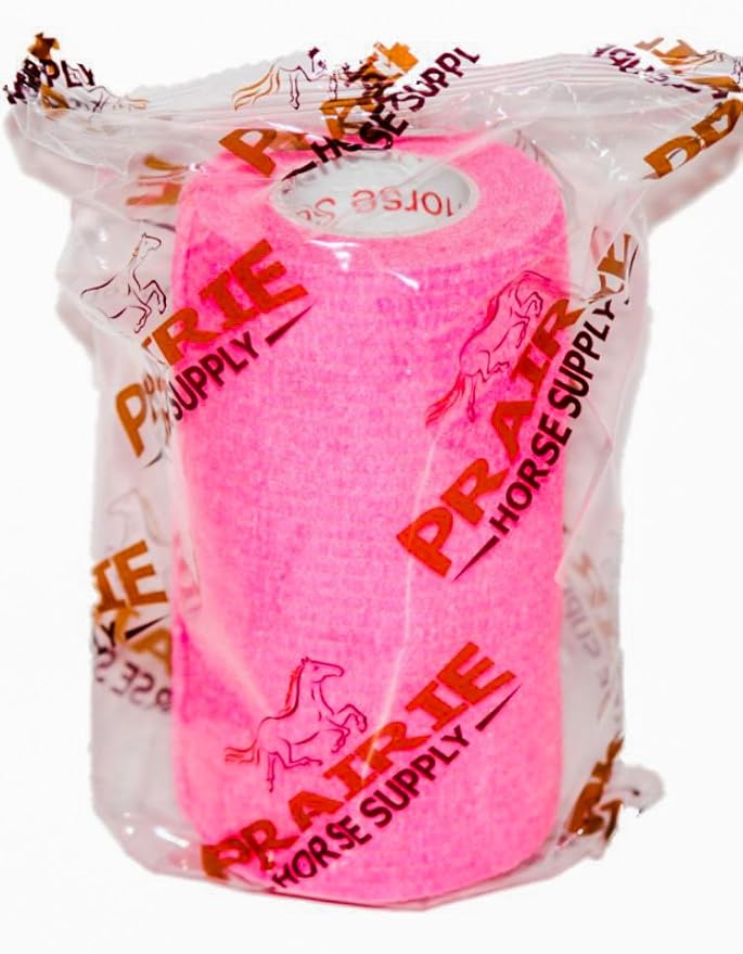 4 Inch Vet Wrap Tape Bulk (Neon Pink) (Pack of 6) Self Adhesive Adherent Adhering Flex Bandage Grip Roll for Dog Cat Pet Horse