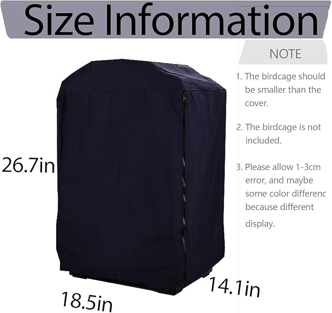 QBLEEV Birdcage Cover, Parrot Cage Night Cover Shade, Pet Universal Blackout Windproof Light-Proof Sleep Reduces Distractions Night Accessories Cloth Without Cage-14.1x18.5x26.7in (LxWxH)