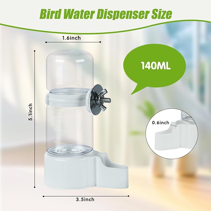 BWOGUE 2PCS Automatic Bird Water Dispenser, 4.73 Fl Oz Parakeet Water Dispenser for Cage No Mess Suspended Bird Water Feeder for Cockatiel Budgie Conure Lovebirds
