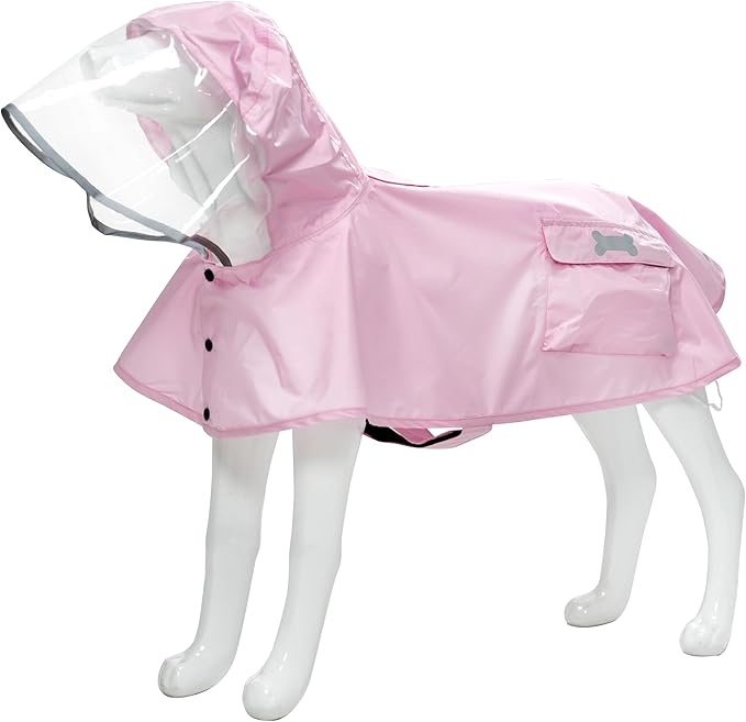 Waterproof Dog Raincoat, Adjustable Reflective Lightweight Pet Rain Clothes with Poncho Hood (Light Pink, Small)