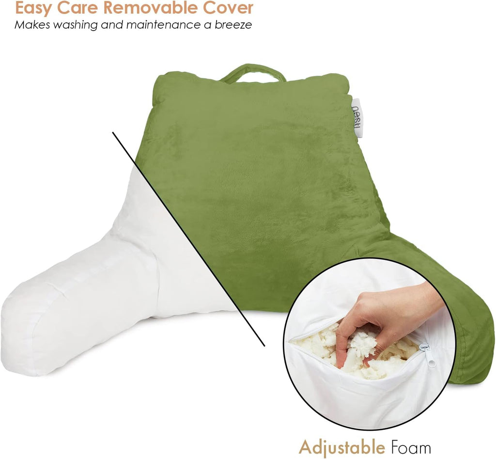 Nestl Reading Pillow for Kids & Teens with Shredded Memory Foam, Backrest Pillows for Reading, Watching, and Gaming, Use on the Couch, Bed, or Floor, Adjustable Support with Washable Cover Calla Green