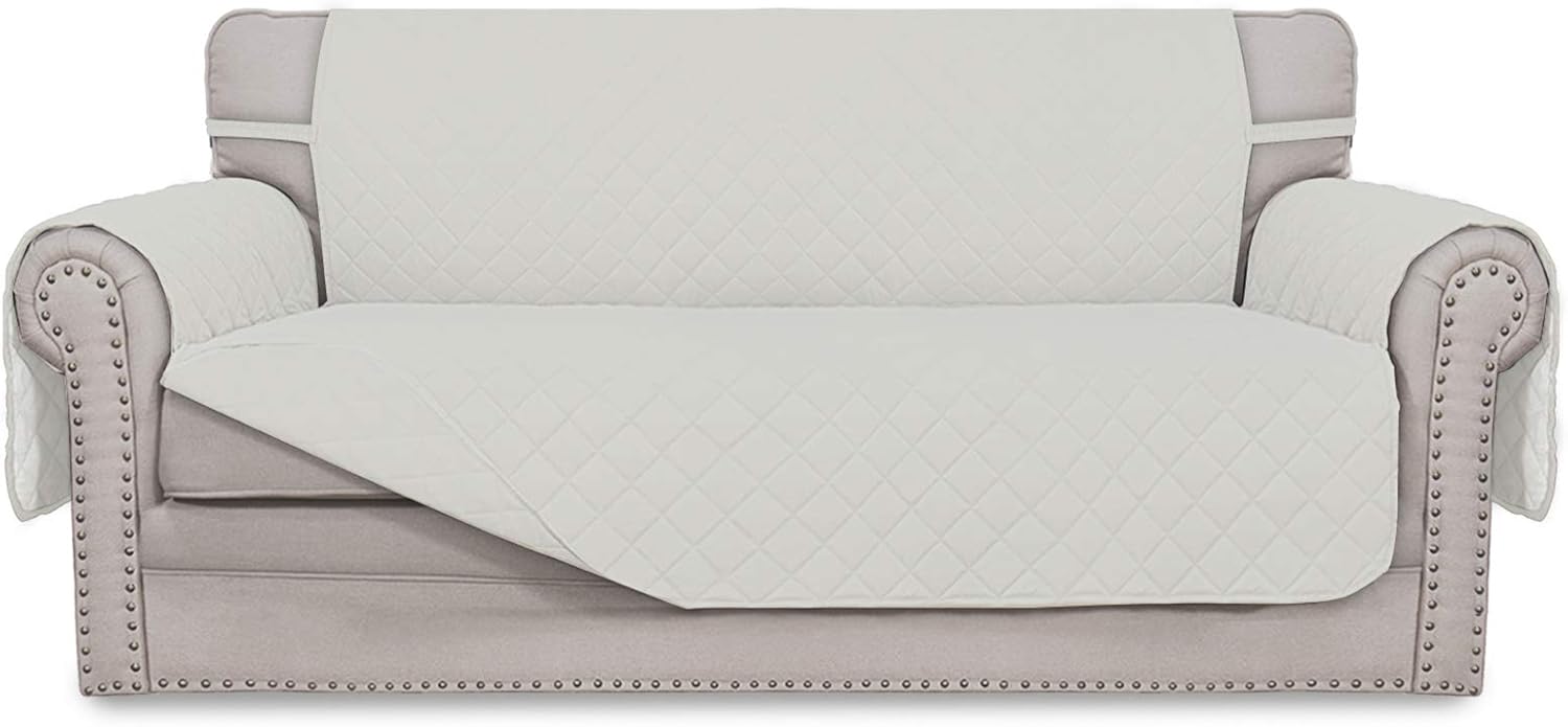 Easy-Going Sofa Slipcover Reversible Loveseat Sofa Cover Couch Cover for 2 Cushion Couch Furniture Protector with Elastic Straps for Pets Kids Dog Cat (Oversized Loveseat, Ivory/Ivory)