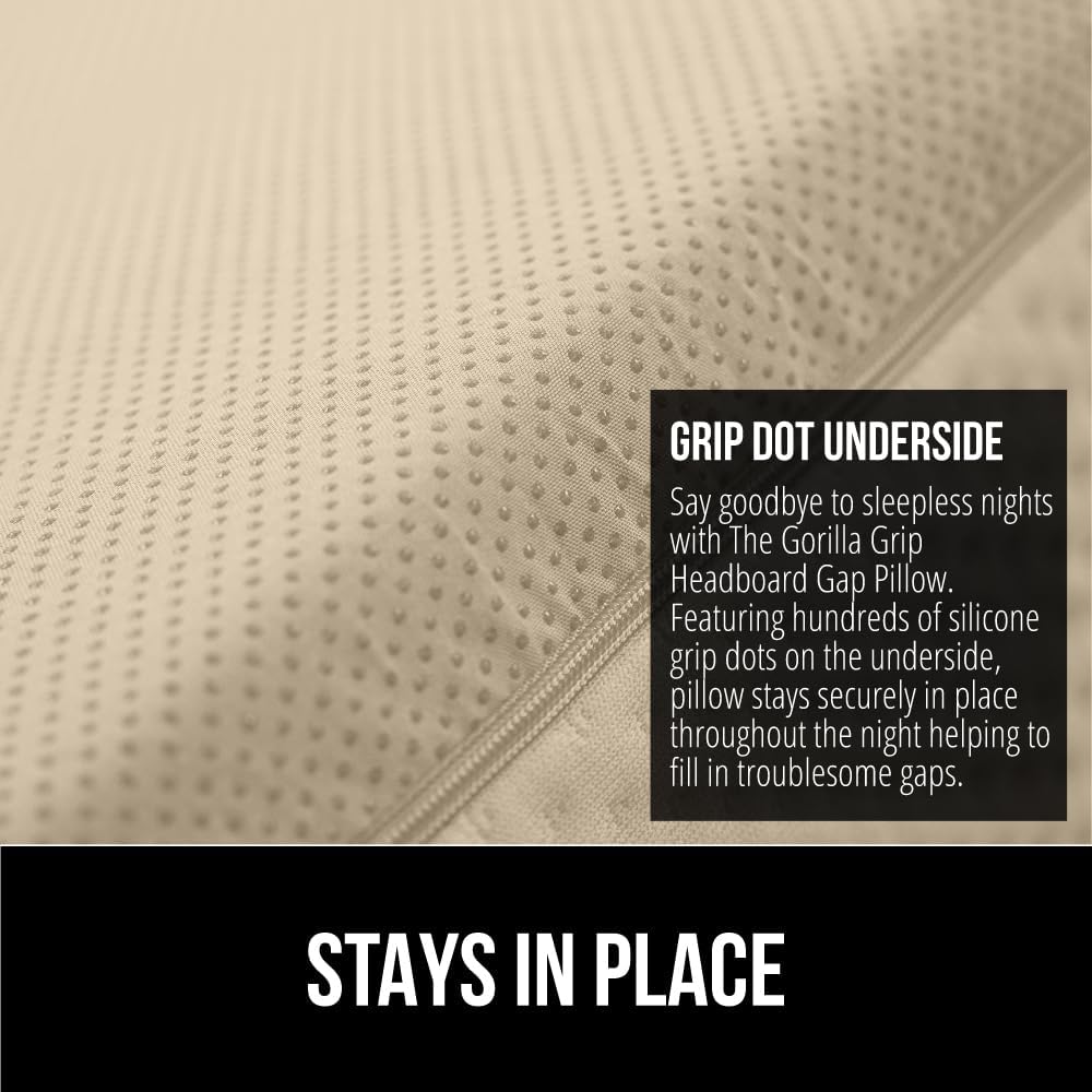 GORILLA GRIP Patent Pending King Bed Wedge Pillow Headboard Gap Filler, US Designed, Comfortable Supportive High Density Foam Pillows, Stay in Place Gripping Dots, Wedges Between Mattress, Cream
