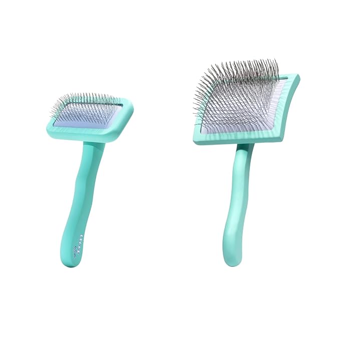 Floof by Brodie Dog Grooming Slicker Wire Brush: Designed for Long Haired Dog Breeds - Dematting and Deshedding, Comfortable and Easy to Use, Ergonomic Handle - Small (Teal, Small)