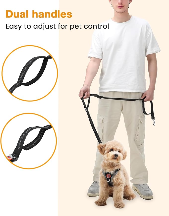 Pecute Hands Free Dog Leash with Pouch, Waist Belt Fanny Pack with Soft Pads, Dual Handles and Durable Bungee for Walking, Dog Seat Belt, Hiking, Running, Training, Purple(Up to 150lbs)