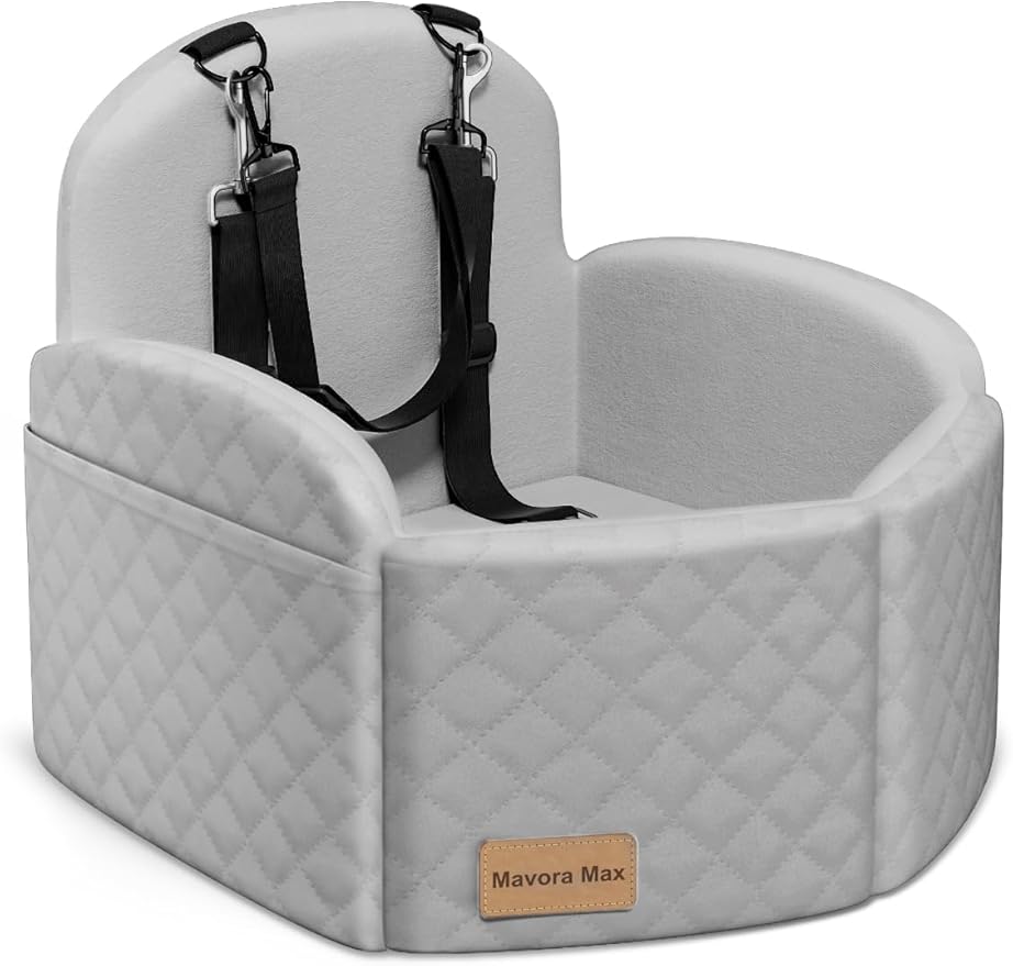 (Up to 35lbs Small/Medium Dog Car Seat Booster Dog Seat for Car Portable with Adjustable Seatbelts Pet Travel Car Bed Seat for SUV, Truck, with Memory Foam Cushion (Grey)