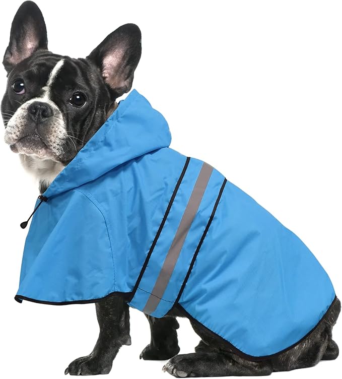 Waterproof Reflective Dog Raincoats - Adjustable Puppy Rain Coat Jacket, Lightweight Dog Hooded Slicker Raincoats Poncho for Small to X- Large Dogs and Puppies (Blue, Small)