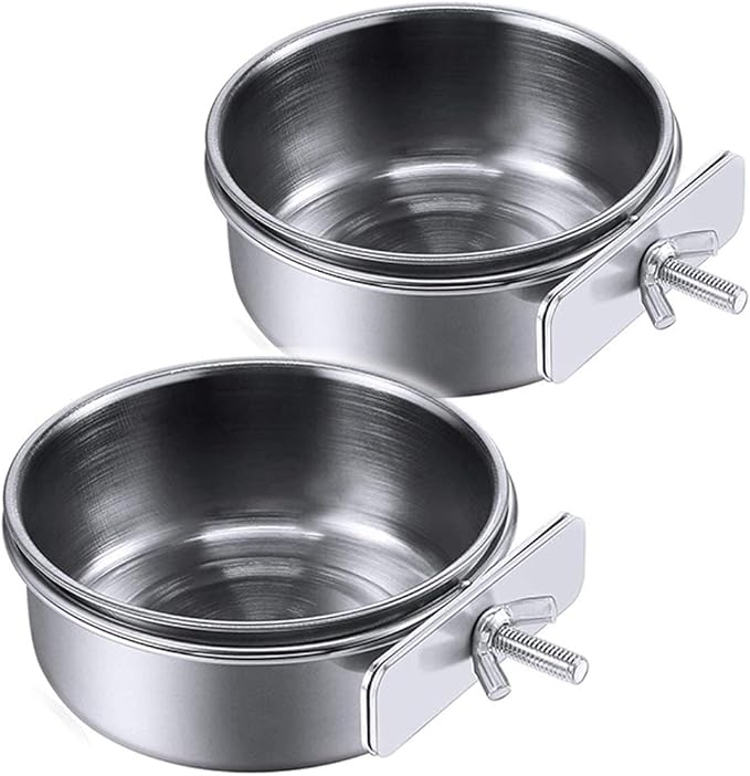 PINVNBY Parrot Feeding Cups Birds Food Dish Stainless Steel Parrot Feeders Water Cage Bowls with Clamp Holder for Cockatiel Conure Budgies Parakeet Parrot Macaw Small Animal Chinchilla Pack of 2