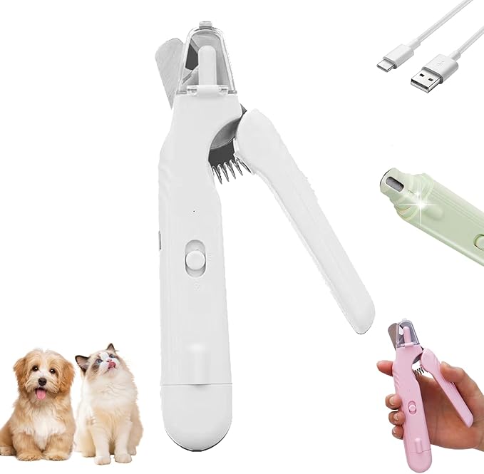 Pupnourish Nail Trimmer, The Safetrim by Pupnourish, 2 in 1 Nail Clipper and Grinder with Light, Grinder Silent, Splash Guard, Suitable for Dog & Cat (White)