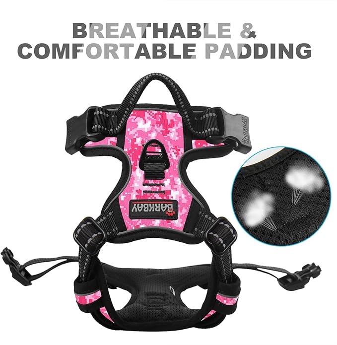 BARKBAY No Pull Dog Harness Front Clip Heavy Duty Reflective Easy Control Handle for Large Dog Walking(Pink camo,XS)
