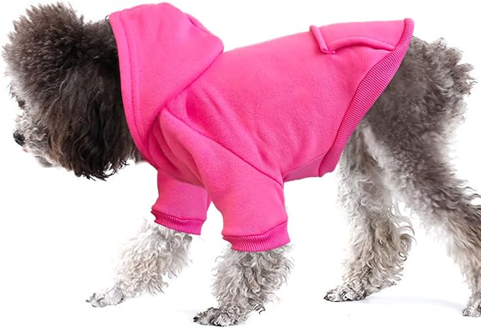 Jecikelon Winter Dog Hoodie Sweatshirts with Pockets Warm Dog Clothes for Small Dogs Chihuahua Coat Clothing Puppy Cat Custume (Rose red, Small)