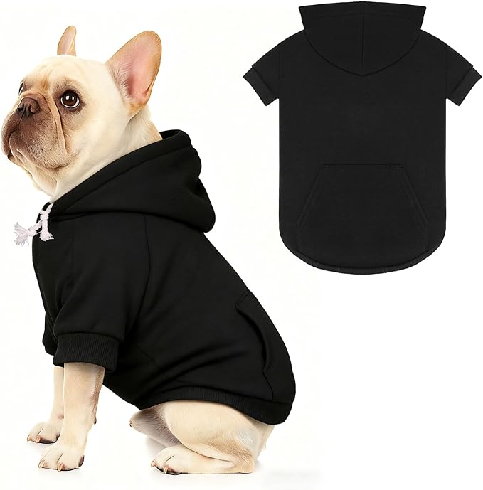 Dog Sweaters,Dog Hoodie,Cozy Fleece Interior Sweatshirt with Hood & Pocket,Leash Hole,Pet Clothes Sweater for Small,Medium,and Large Dogs,Black&XL
