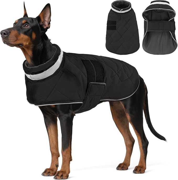 Dog Winter Coat Warm Padded Puppy Jacket Windproof Water Resistant Clothes for Small Medium Large Pets Christmas Sweater Outfit Vest(Black, 3XL)