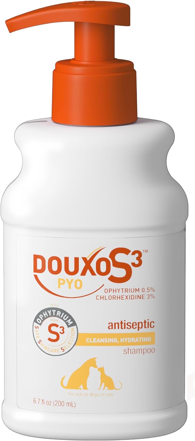 Douxo S3 Pyo Shampoo, Contains 3% Chlorhexidine & 0.5% Ophytrium, Antiseptic & Hydrating, For Bacterial or Yeast Skin Infections, For Dogs and Cats, 6.7 fl. oz. (200mL)