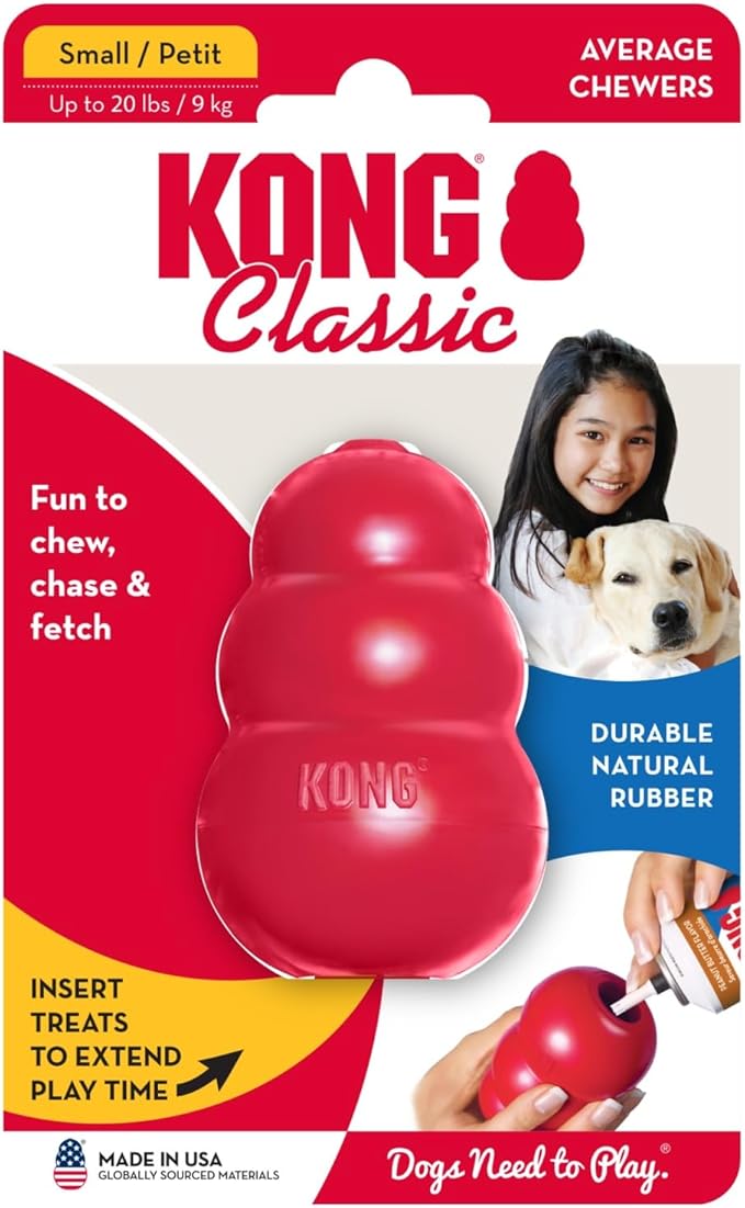 KONG Classic Stuffable Dog Toy - Fetch & Chew Toy for Dogs - Treat-Filling Capabilities & Erratic Bounce for Extended Play Time - Durable Natural Rubber Material - for Small Dogs