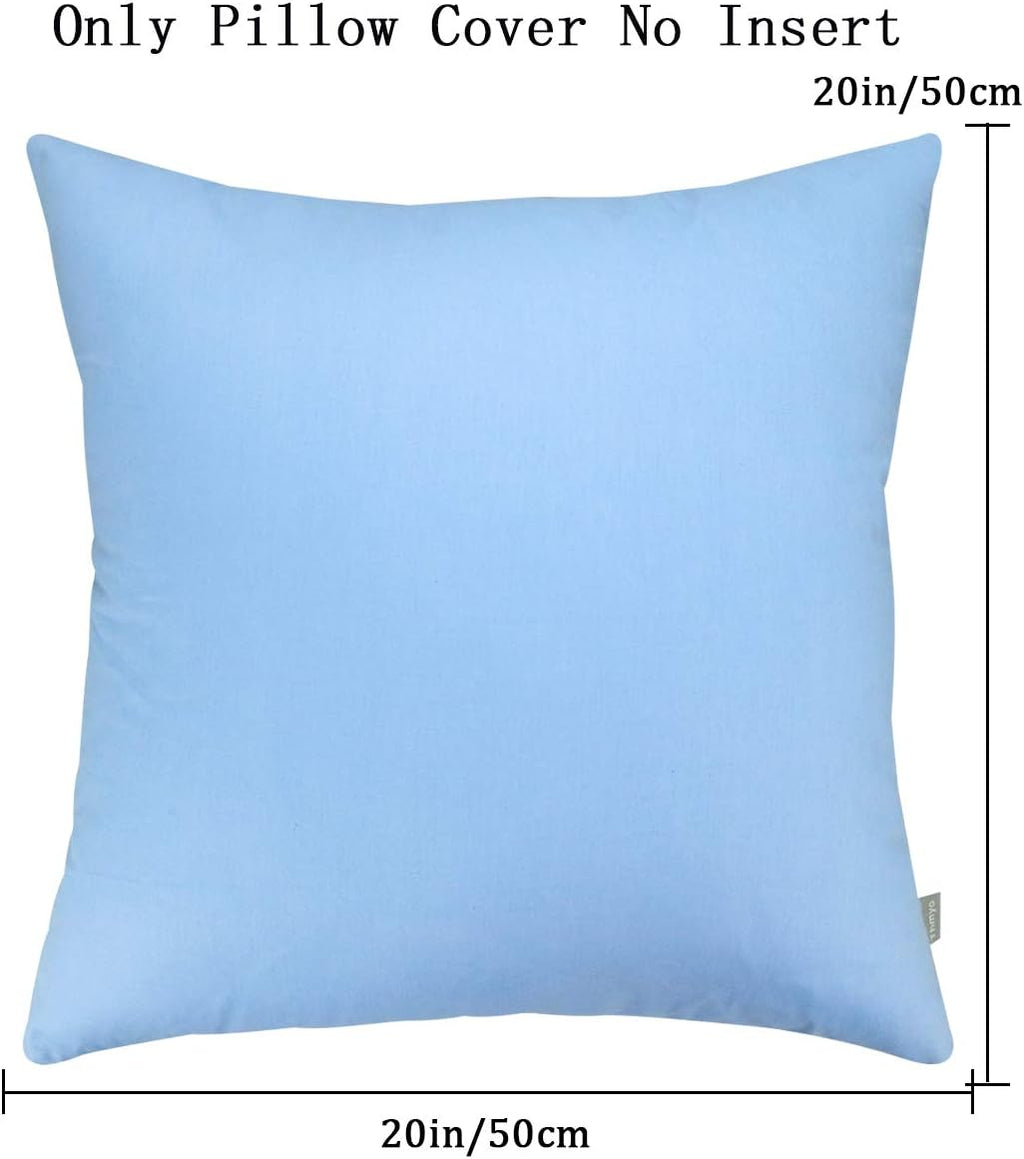 Thmyo 4-Pack 100% Cotton Comfortable Solid Decorative Throw Pillow Case, Square Cushion Cover Pillowcase Sublimation Blank Pillow Covers DIY Throw Pillowcase for Sofa(20x20 inch/ 50x50cm,Sky Blue)