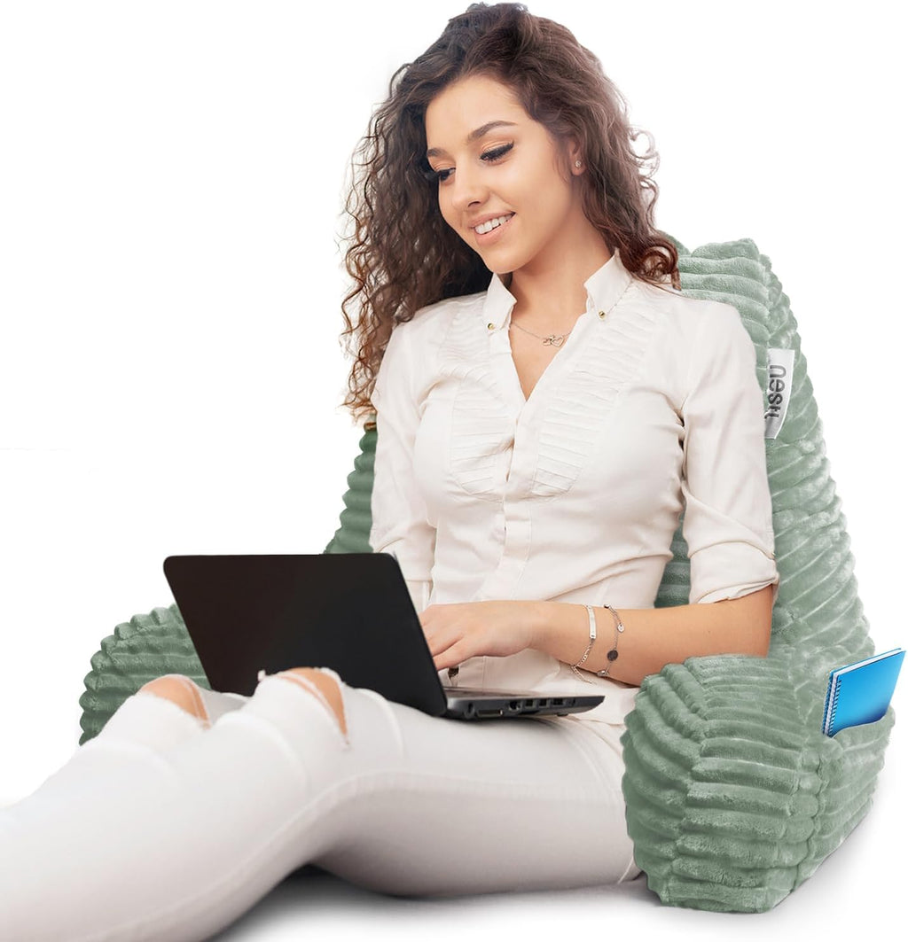 Hearth & Harbor Reading Pillow for Bed Adult – Back Pillow for Sitting in Bed, Standard Bed Pillows for Sitting Up in Bed, Foam Bed Chair Pillow, Sage Green Bed Rest Pillow