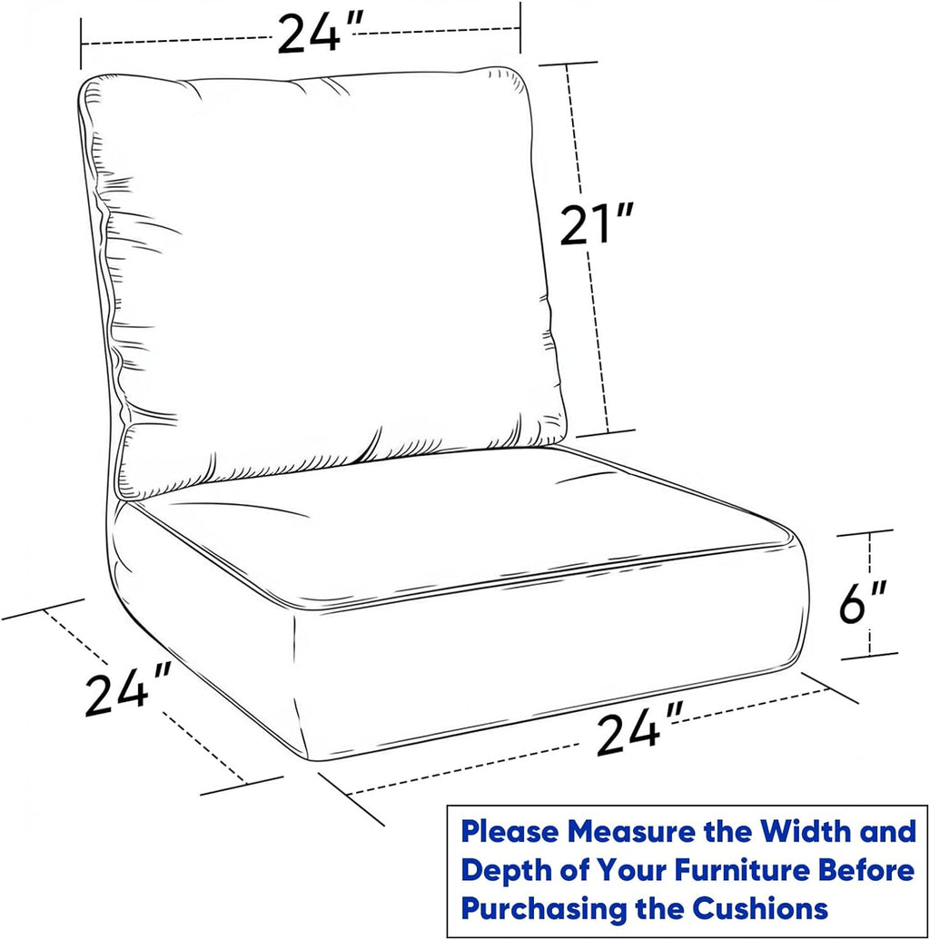 Rilyson Patio Cushions for Outdoor Furniture - 24×24 Inches High Back and Deep Seating Outdoor Cushion for Patio Chairs Sofa Couch Loveseat Water Resistant(Teal/1 Set/No Button)