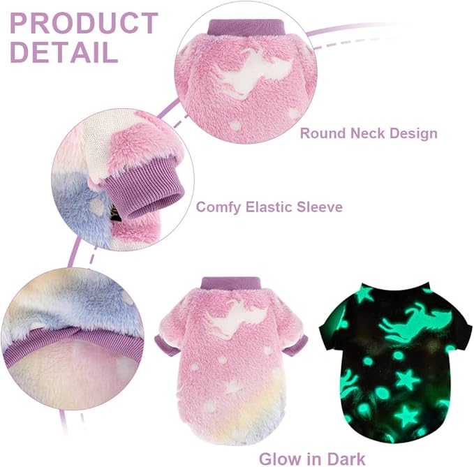 Dog Sweater Glow in The Dark Girl Pink Small Fleece Clothes Winter Soft Thickening Warm Puppy for Dogs Boy Teacup Yorkie Chihuahua (XS,Pink)
