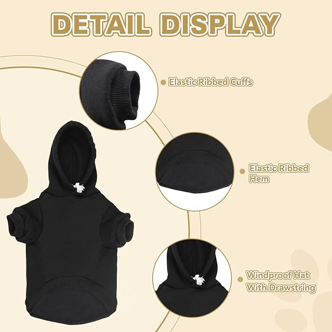 Dog Sweater & Hoodie - Soft Fleece Sweatshirt with Pocket - Small Dogs & Puppies (Black & XS)